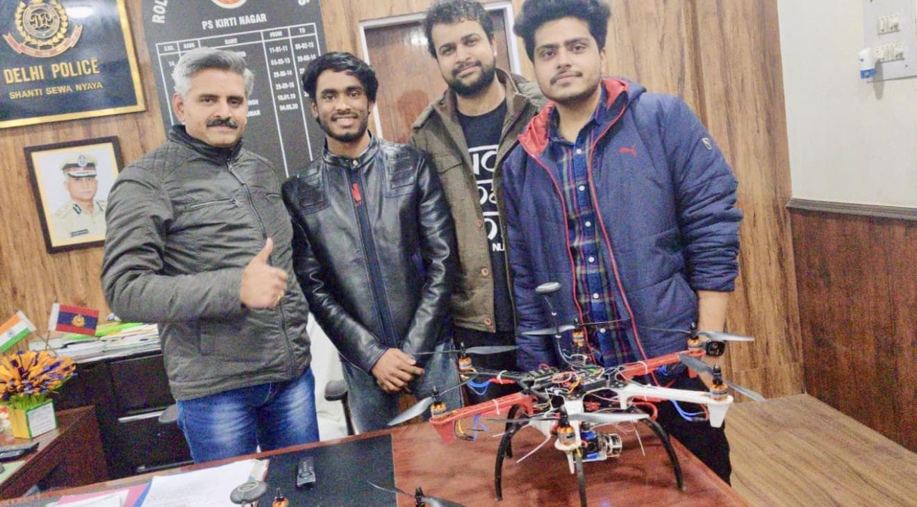 Handover of the autonomous surveillance drone with the IOSD team at PS Kirti Nagar, Delhi Police.