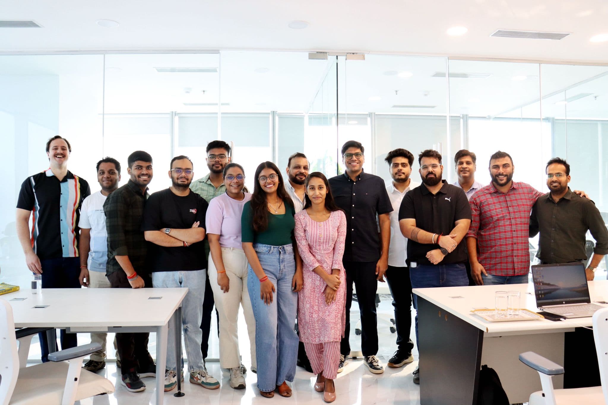 Saksham Sandhu with the GoodSpace.ai team gathered in the New Delhi headquarters.